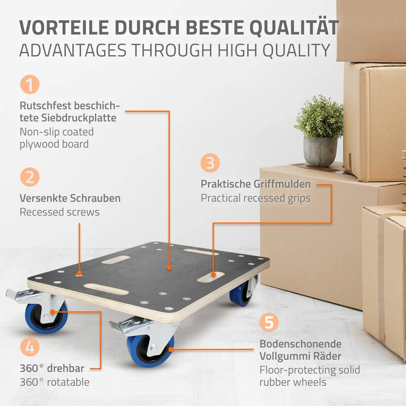 Rollbrett Möbelroller 40 x 60 cm aus Multiplex mit Feststellbremsen Tragkraft 800 kg