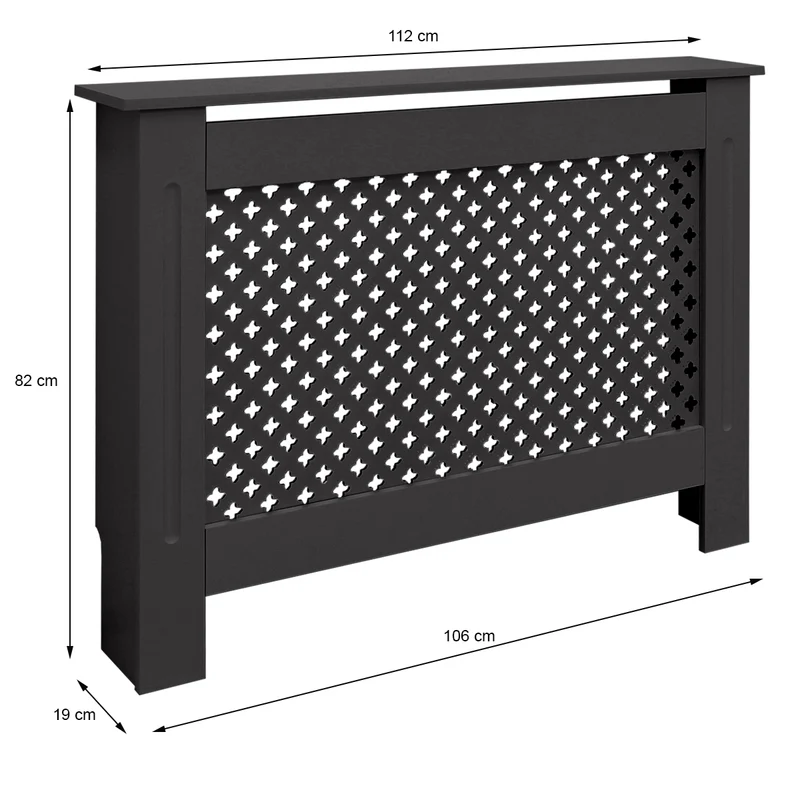 Heizkörperverkleidung 112x19x82 cm Raute Schwarz aus MDF
