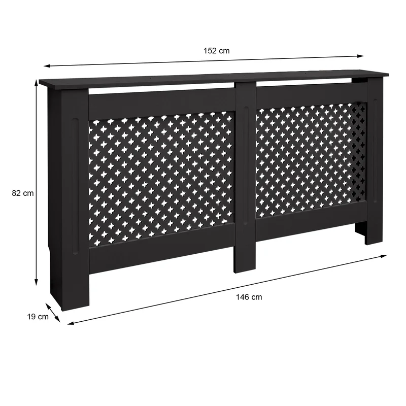 Heizkörperverkleidung 152x19x82 cm Raute Schwarz aus MDF