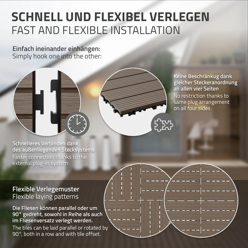 5er Pack WPC Bodenplatte 60x30 dunkelbraun