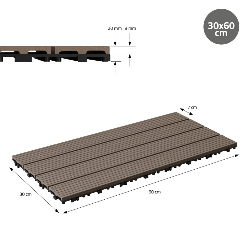 5er Pack WPC Bodenplatte 60x30 dunkelbraun