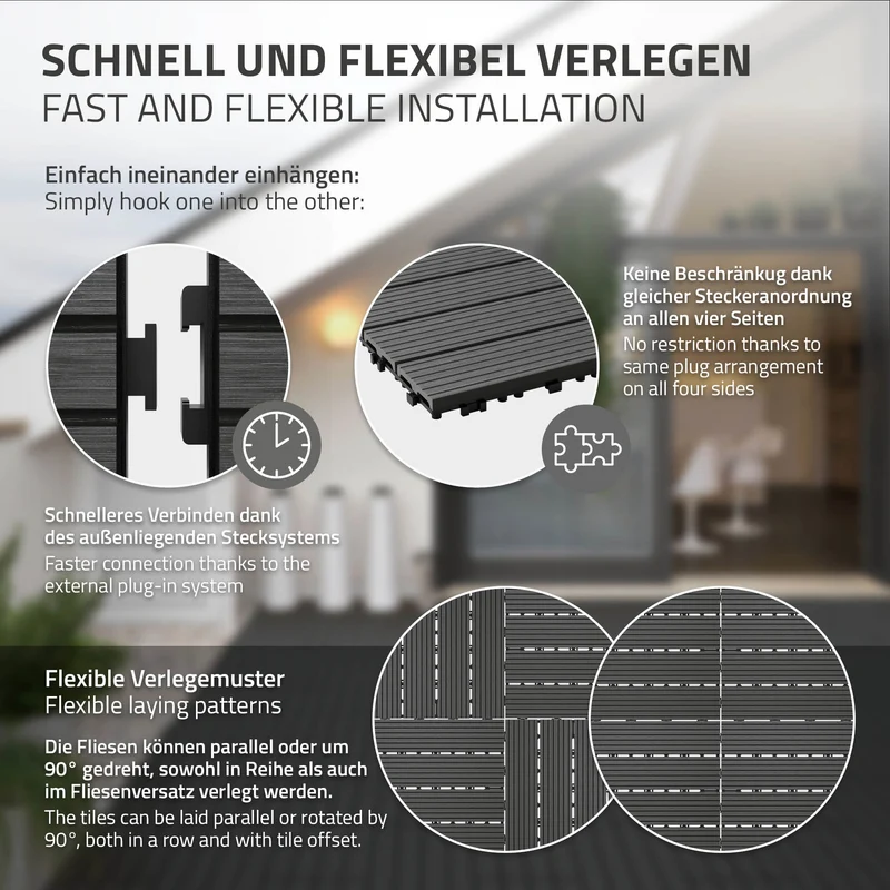 Terrassenfliesen 60x30 cm 6er Set für 1m² Anthrazit aus WPC