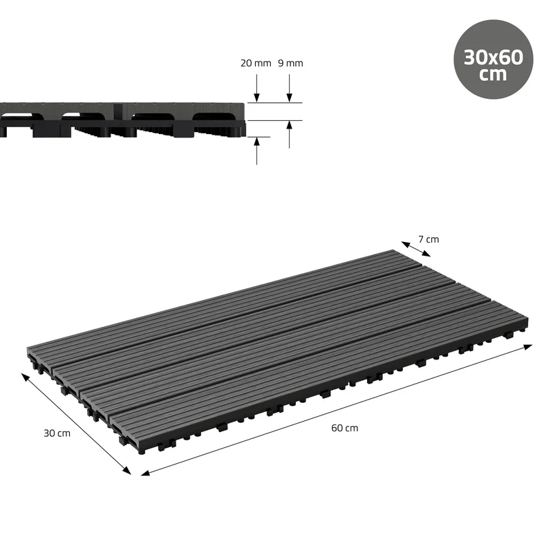 Terrassenfliesen 60x30 cm 6er Set für 1m² Anthrazit aus WPC