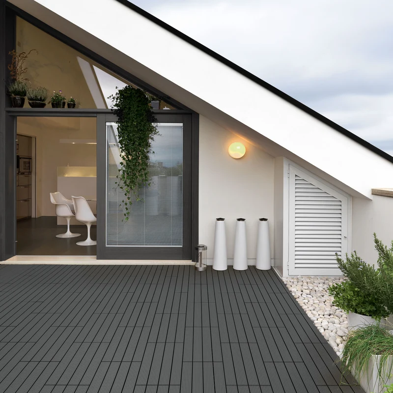 WPC Terrassenfliesen 60x30 cm 30er Set für 5m² Anthrazit in Holzoptik mit Drainage und Klicksystem