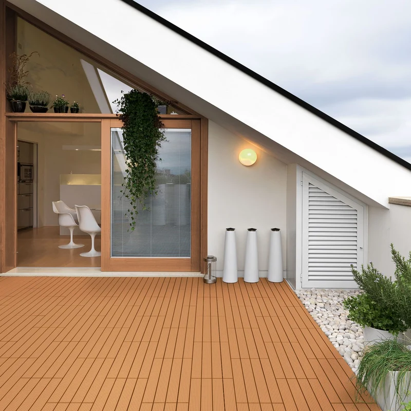 2m² 12 Stück WPC Terrassenfliesen 60x30 cm Hellbraun in Holzoptik Balkon Bodenbelag mit Drainage und Klicksystem Terrassendielen Balkonfliesen