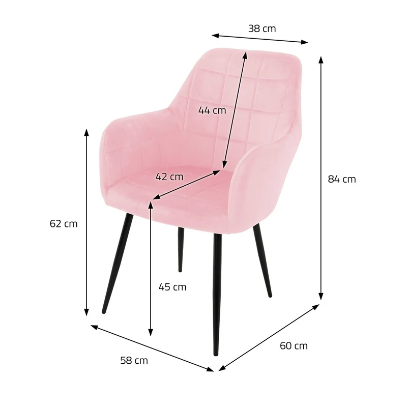 B-Ware Esszimmerstuhl 2er Set mit Rücken- und Armlehnen Rosa Küchenstuhl mit Microfaser-Samtbezug