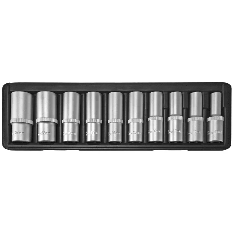 SW-Stahl Steckschlüsseleinsätze 1/2" 10-24 mm tief 10-teilig