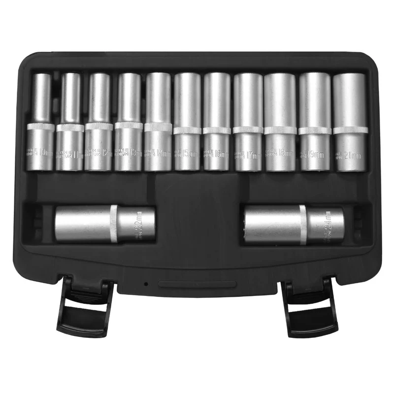 SW-Stahl Steckschlüsseleinsätze 1/2" Zwölfkant 10-24 mm tief 13-teilig