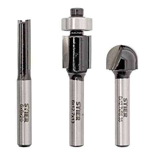 STIER Fräser-Set 3-teilig 6 mm Schaft Nutfräser Bündigfräser Rundkantenfräser