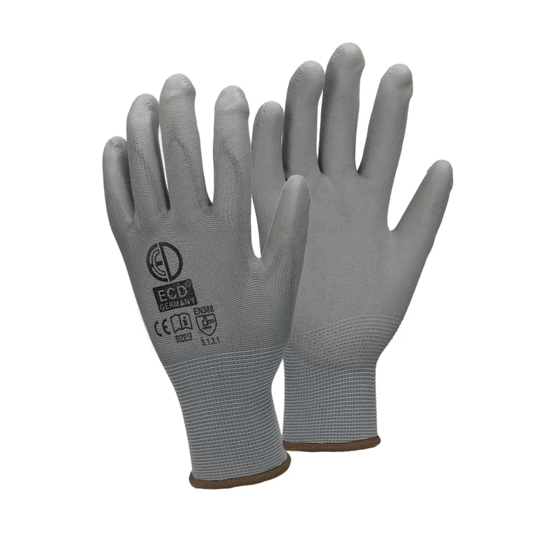 Arbeitshandschuhe mit PU-Beschichtung Grau Größe L 4er Set