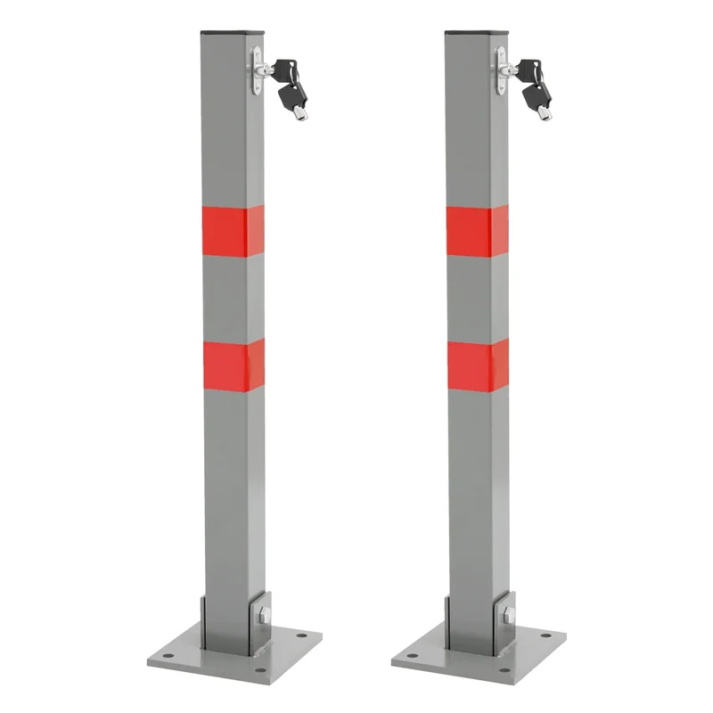 Parkplatzsperre Set 70 cm eckig mit Roten Warnstreifen und 3 Schlüssel aus Stahl