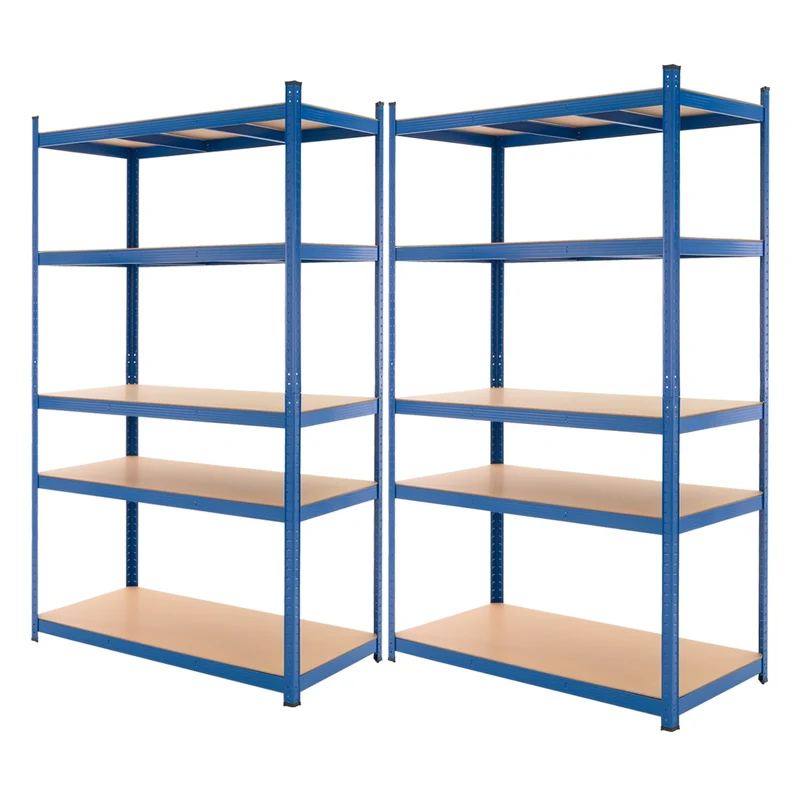Werkstattregal 2er Set 200x100x50 cm Blau aus Metall und MDF Holzfaserplatte bis 875 kg