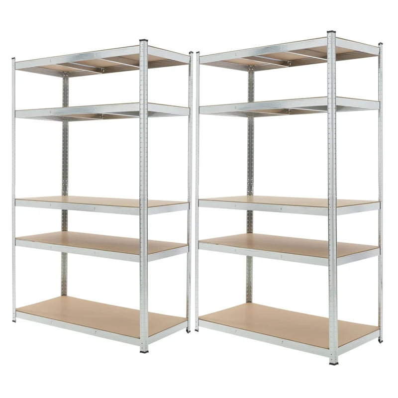 Werkstattregal 2er Set 200x100x60 cm Silber aus MDF Holzfaserplatte und Metall belastbar bis 875 kg