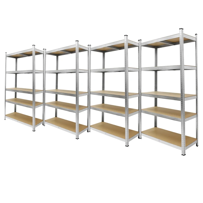 Werkstattregal 4er Set 180x90x40 cm Silber aus Metall und MDF belastbar bis 750 kg