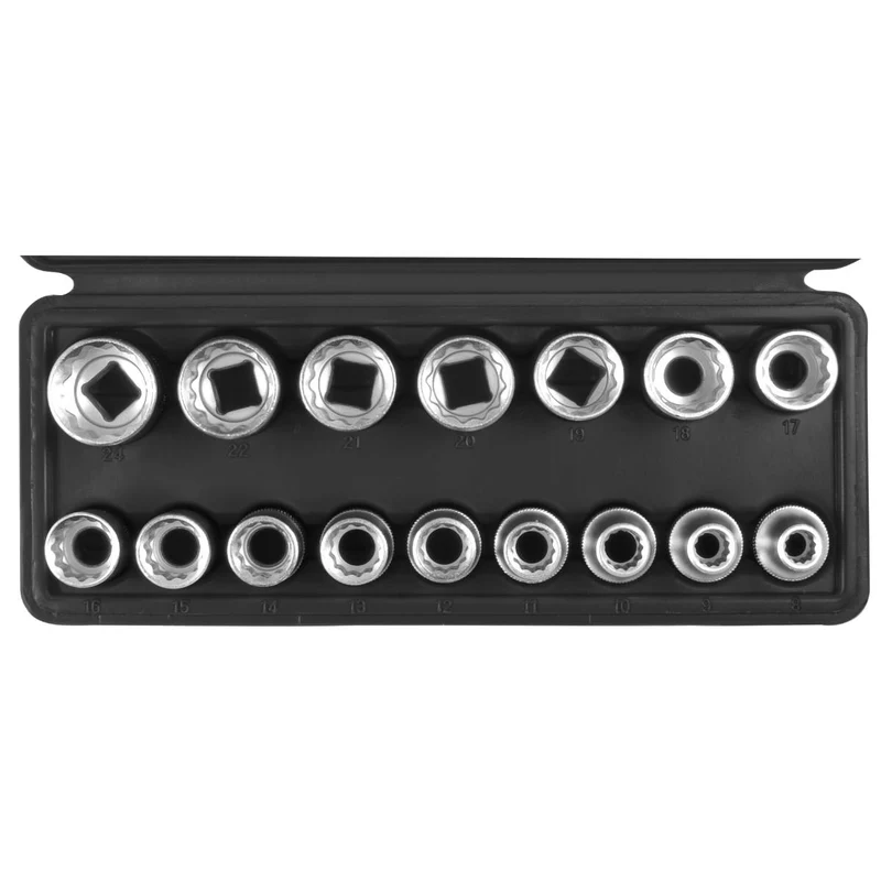 SW-Stahl Steckschlüsseleinsätze 1/2" Zwölfkant 8-24 mm 16-teilig