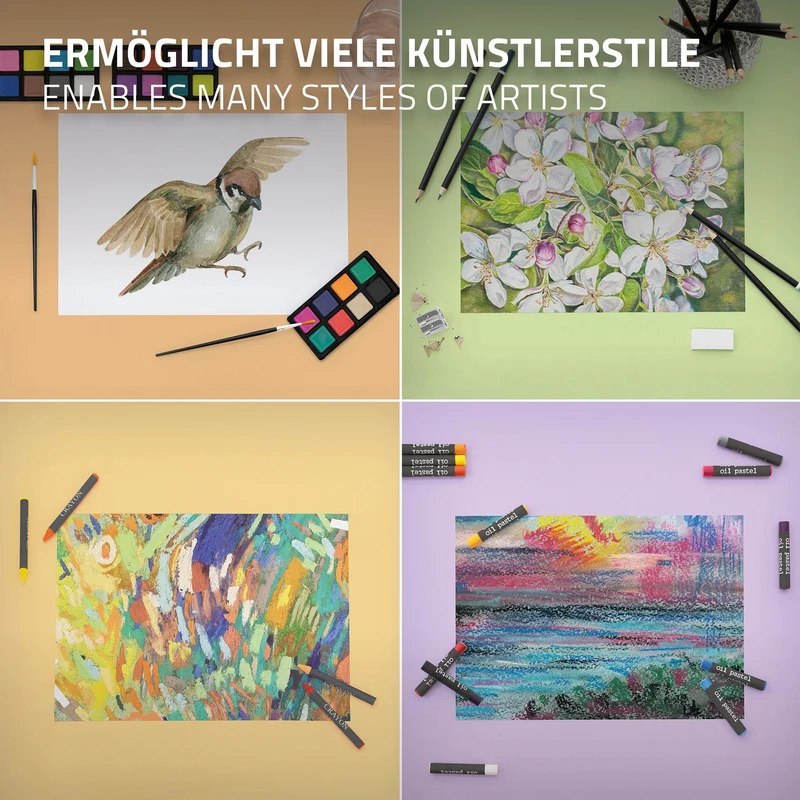 Malkoffer aus Holz 141-Teilig mit Buntstiften, Ölpastellkreide, Aquarellfarben