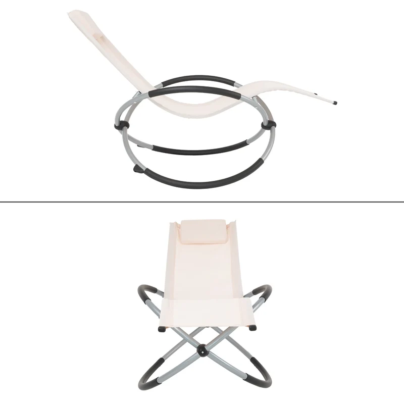 2er Set Schaukelliege mit Kopfstütze 155x45x125 cm Creme aus Polyester mit Stahlrahmen