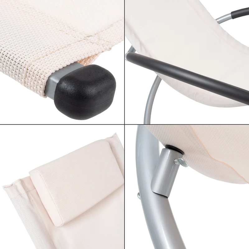 2er Set Schaukelliege mit Kopfstütze 155x45x125 cm Creme aus Polyester mit Stahlrahmen