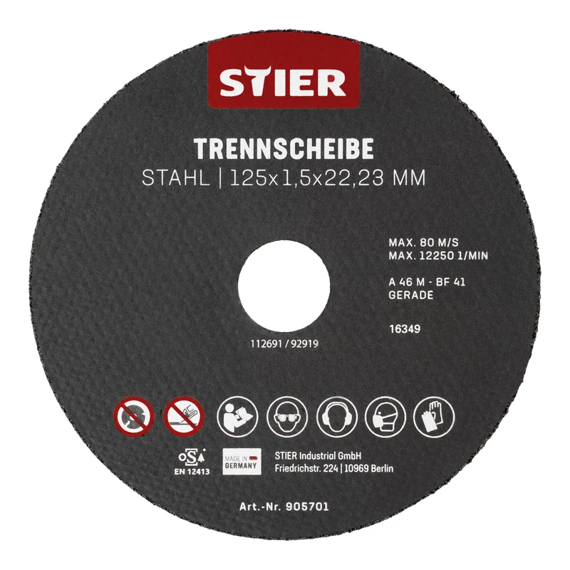STIER Trennscheiben Stahl Maße: 125 x 1,5 x 22,23; Form 41; gerade Ausführung;