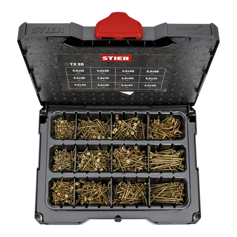 STIER Spanplattenschrauben-Systainer I T-LOC mit 1.380 Schrauben