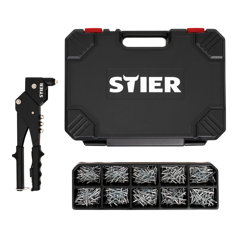 STIER Blindnieten-Satz Premium mit 360°-Handnietzange 501-teilig 500 Blindnieten
