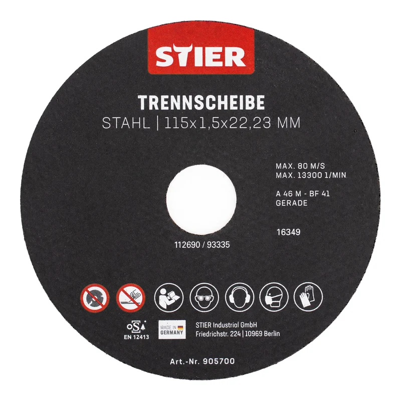 STIER Trennscheiben Stahl Maße: 115 x 1,5 x 22,23; Form 41; gerade Ausführung;