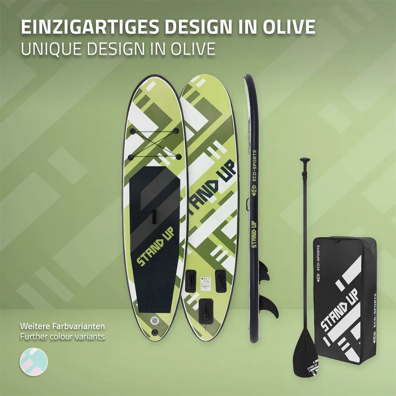 Stand Up Paddle aufblasbares SUP Board 308x78x10 cm in Olive aus PVC inkl. Pumpe und Tragetasche