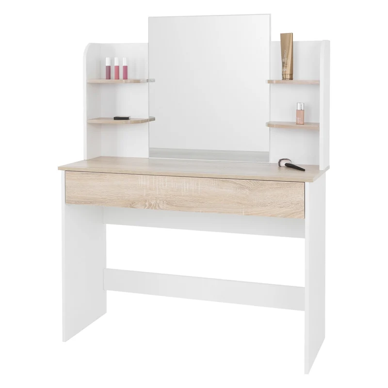 Schminktisch Frisiertisch 108x40x140 cm in Weiß mit Spiegel, Schublade & Hocker ML-Design