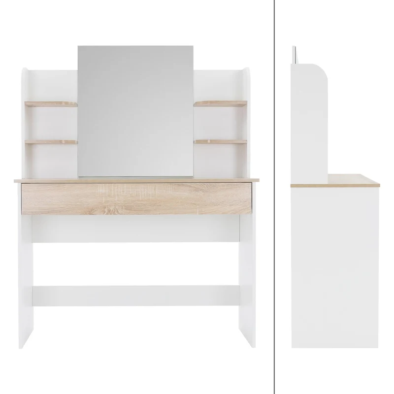 Schminktisch Frisiertisch 108x40x140 cm in Weiß mit Spiegel, Schublade & Hocker ML-Design