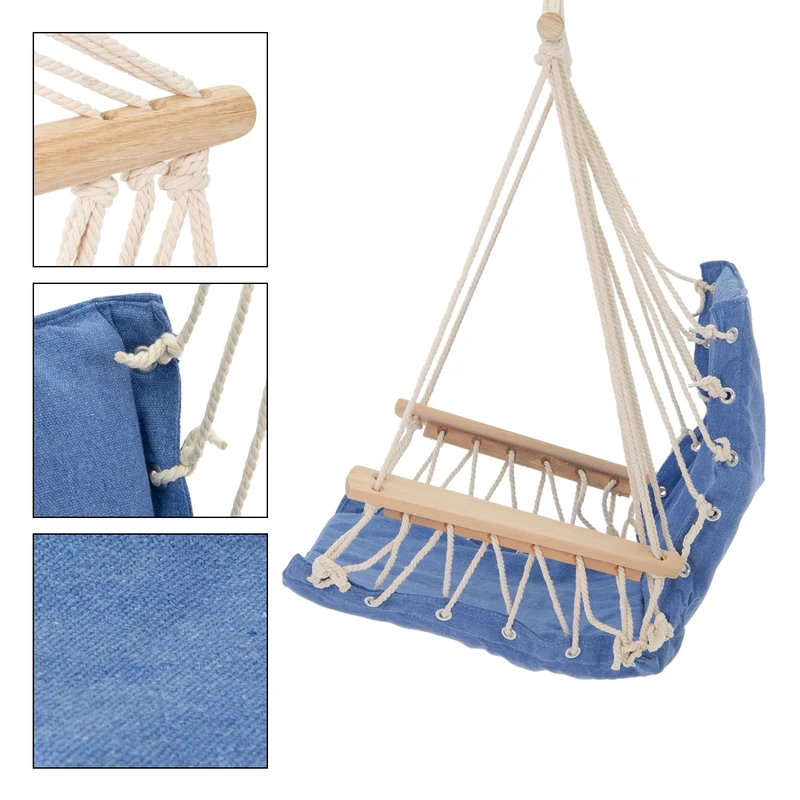 Hängesessel mit Gestell 45x100x46 cm Blau aus Baumwolle und Hartholz