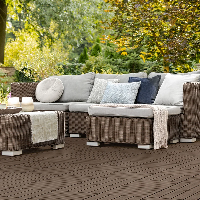 B-Ware Terrassenfliesen 30x30 cm 11er Set für 1m² Dunkelbraun aus WPC