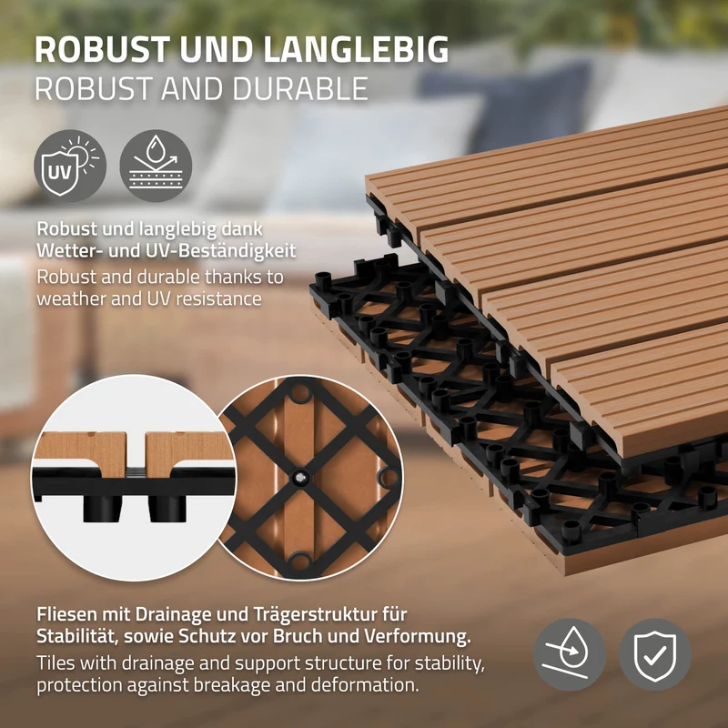 B-Ware Terrassenfliesen 30x30 cm 11er Set für 1m² Hellbraun aus WPC