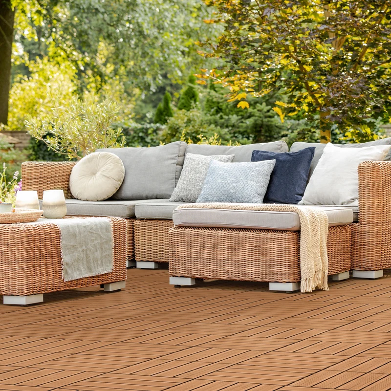 B-Ware Terrassenfliesen 30x30 cm 11er Set für 1m² Hellbraun aus WPC