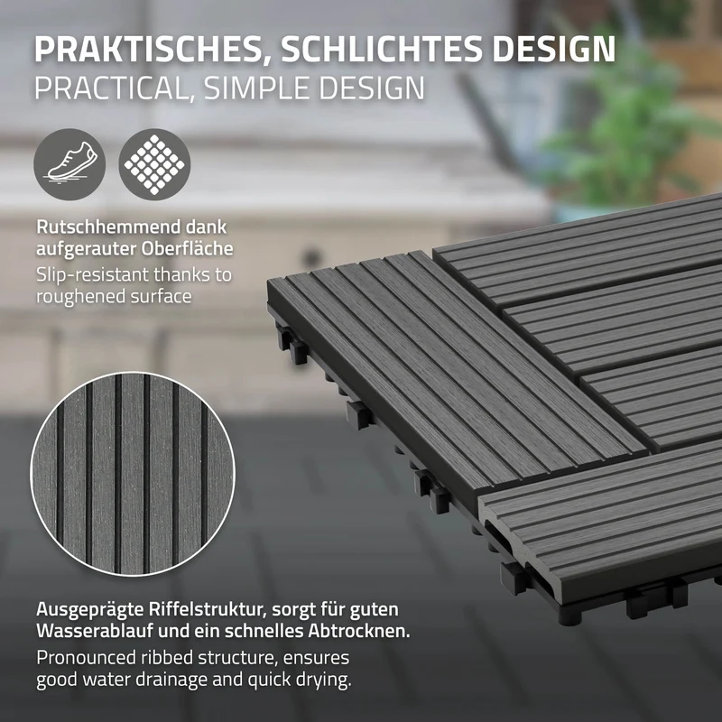 B-Ware WPC Terrassenfliesen 30x30 cm 11er Set für 1m² Hellbraun in Holzoptik Mosaik mit Drainage und Klicksystem