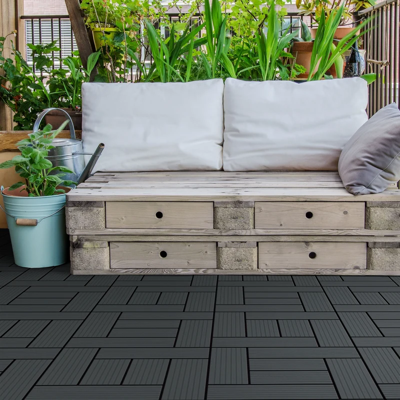 B-Ware WPC Terrassenfliesen 30x30 cm 11er Set für 1m² Hellbraun in Holzoptik Mosaik mit Drainage und Klicksystem