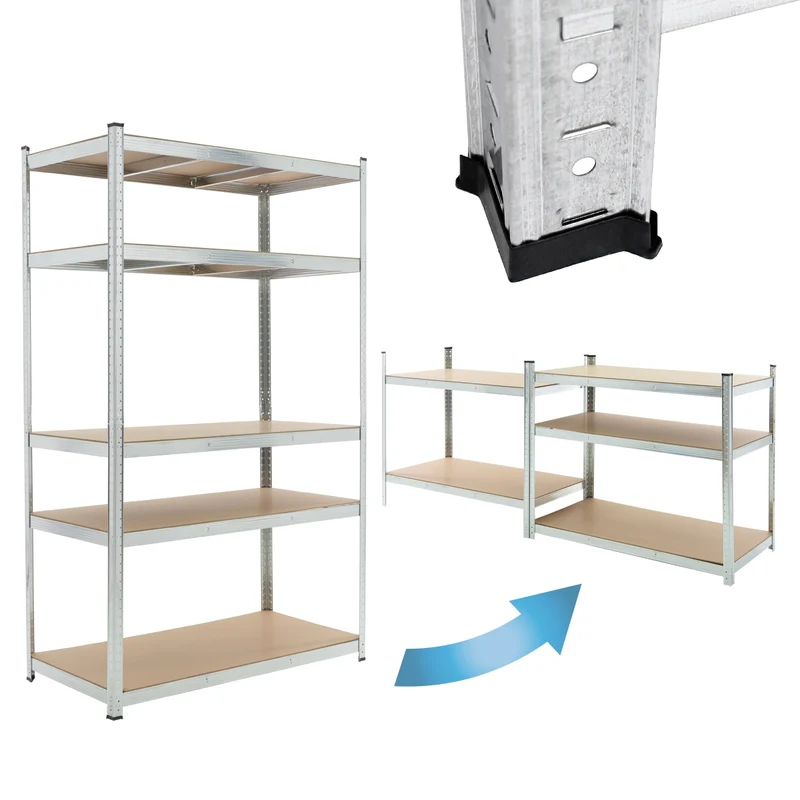 Werkstattregal 200x120x50 cm silber aus MDF Holzfaserplatte und Metall belastbar bis 875 kg
