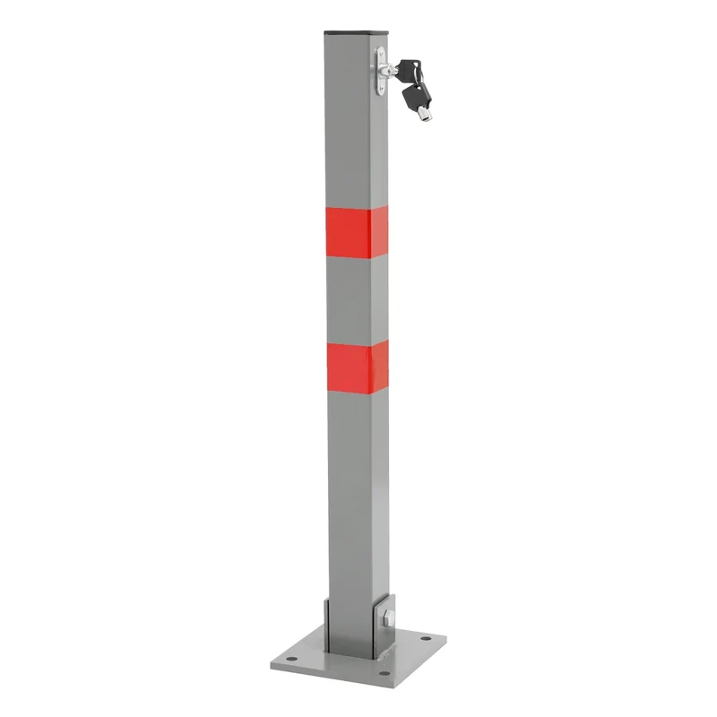 4er Set Parkplatzsperre 70 cm eckig mit Roten Warnstreifen und 3 Schlüssel aus Stahl