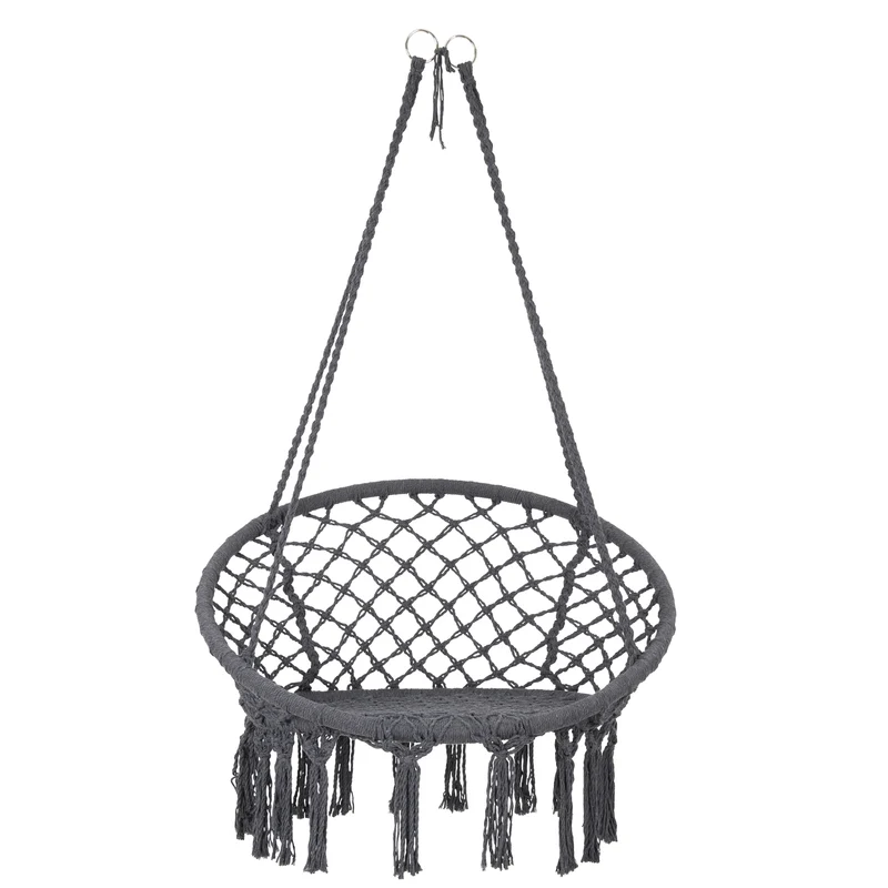 Hängesessel mit Gestell Ø 80cm Grau aus Baumwolle Belastbar bis 120 kg