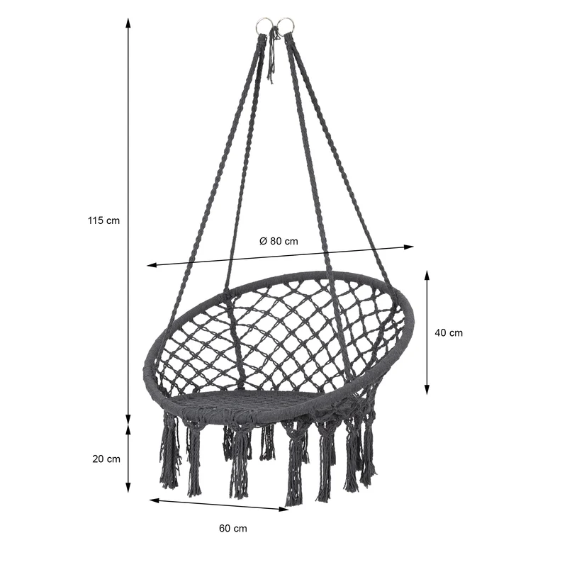 Hängesessel mit Gestell Ø 80cm Grau aus Baumwolle Belastbar bis 120 kg