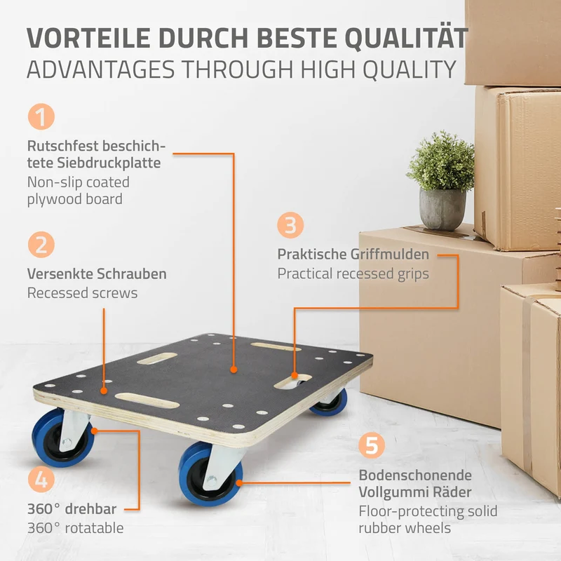 Rollbrett Möbelroller 40 x 60 cm aus Multiplex Traglast 800 kg