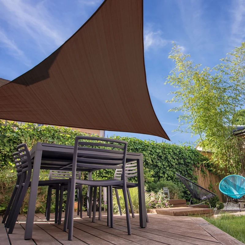 Sonnensegel dreieck 5x5x5 m Braun 100% HDPE mit UV Schutz inkl. Befestigungsseile