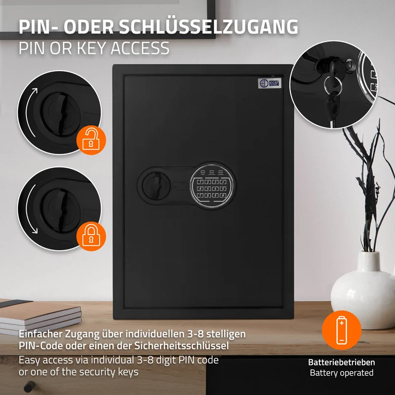 Safe Tresor 43L aus Stahl mit Elektronikschloss, Notschlüsseln und feuerfester Tasche