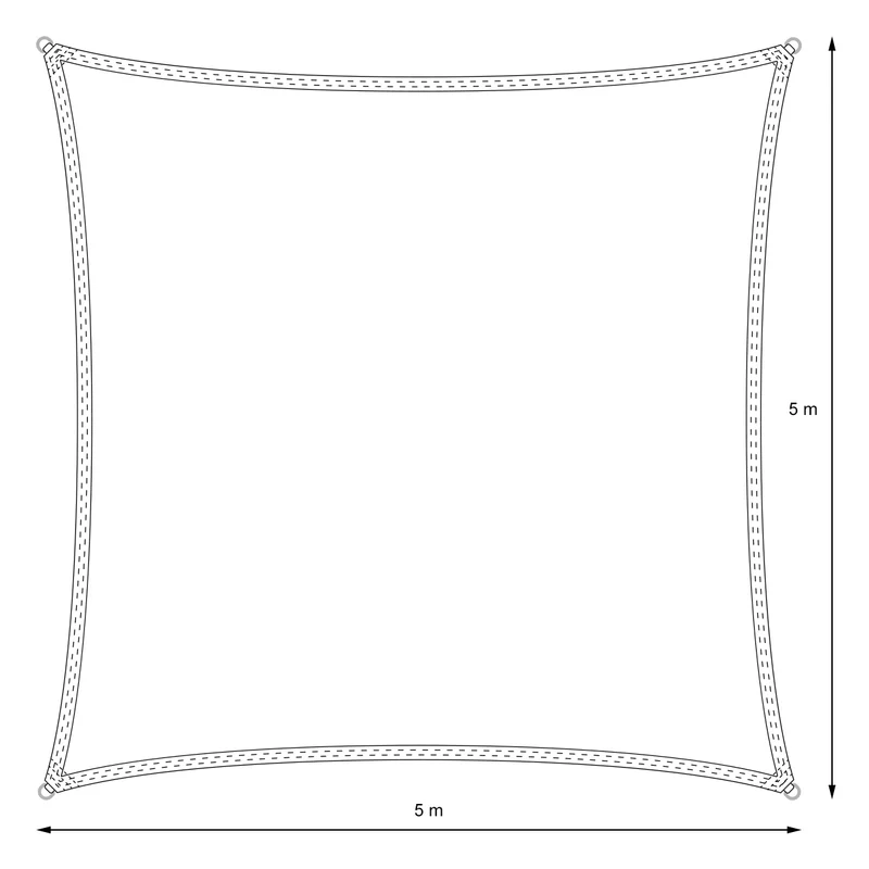 Sonnensegel quadrat 5x5 m Creme 100% HDPE mit UV Schutz inkl. Befestigungsseile