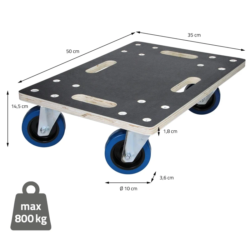 2er Set Rollbrett Möbelroller 35 x 50 cm aus Multiplex Tragkraft 800 kg