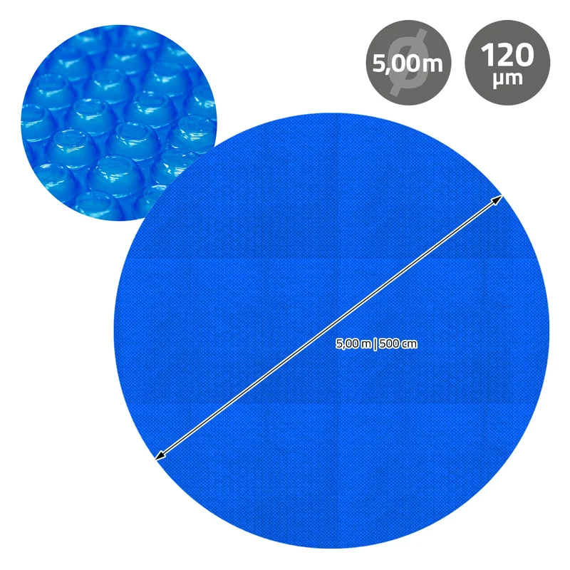 Pool Solarfolie rund Ø 500 cm Blau, Pool Solarabdeckplane 120µm, Solarplane Solarabdeckung zuschneidbar, Poolabdeckung