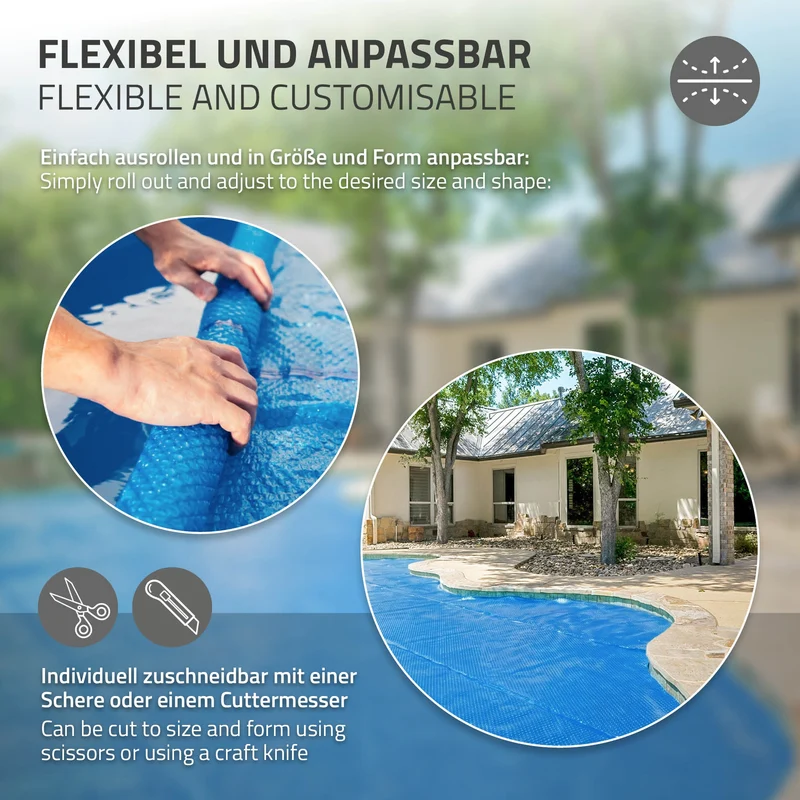 Pool Solarfolie rund Ø 488 cm Blau, Pool Solarabdeckplane 400µm, Solarplane Solarabdeckung zuschneidbar, Poolabdeckung