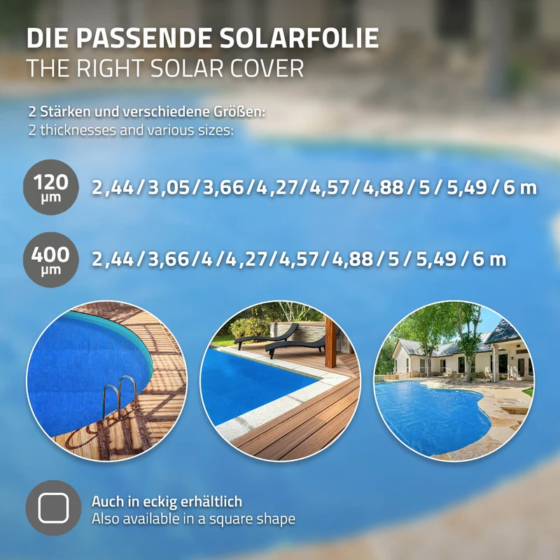 Pool Solarfolie rund Ø 549 cm Blau, Pool Solarabdeckplane 400µm, Solarplane Solarabdeckung zuschneidbar, Poolabdeckung