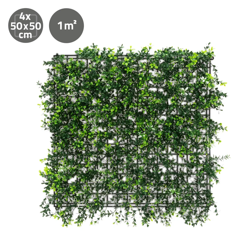 ECD Germany | Künstliche Pflanzenwand Pachysandra 4er Set 50x50 cm Grün Kunstpflanzen Wandpaneele Indoor Outdoor Blumenwand Sichtschutz Wandpflanzen