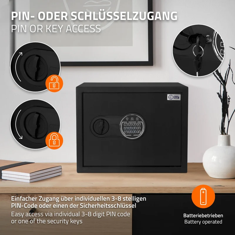 Safe Tresor 27L aus Stahl mit Elektronikschloss, Notschlüsseln und feuerfester Tasche