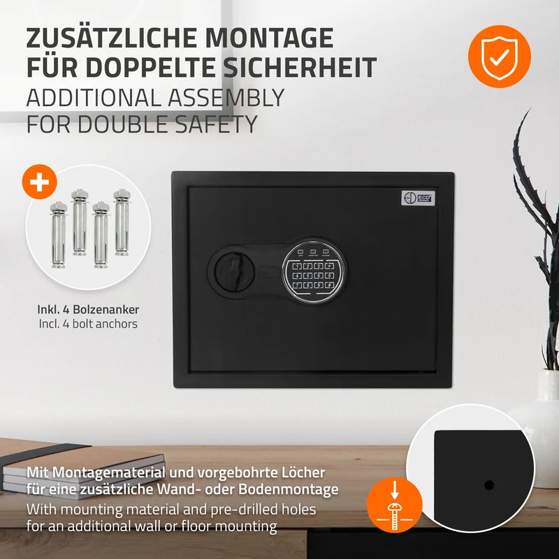 Safe Tresor 27L aus Stahl mit Elektronikschloss, Notschlüsseln und feuerfester Tasche